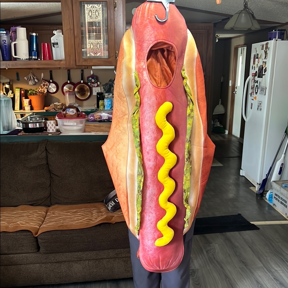 Vibrant Hot Dog Costume with Mustard Accent